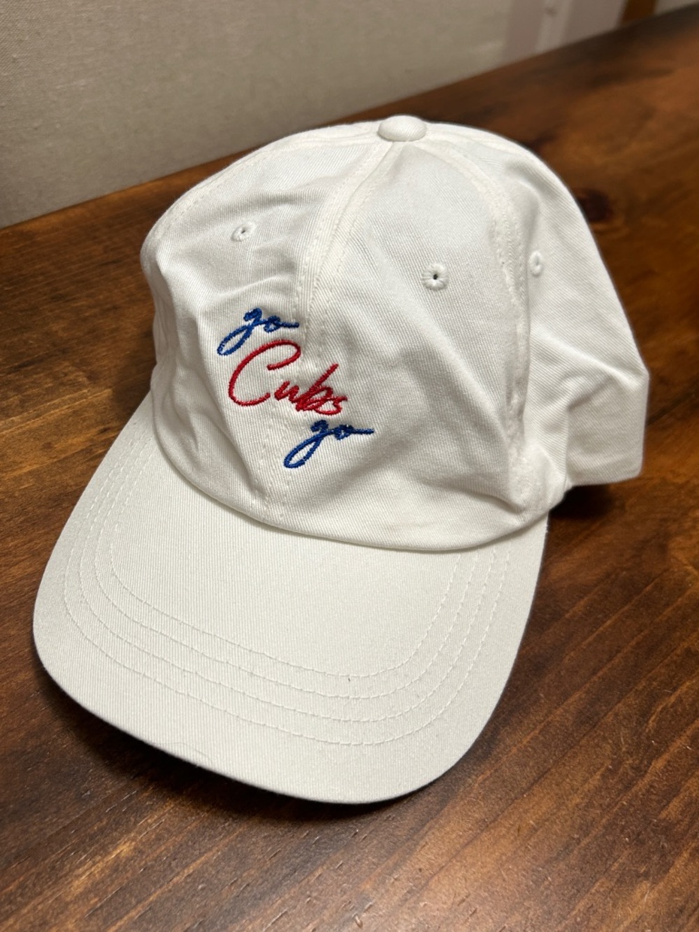 Chicago Cubs  Go Cubs Go White baseball cap Cursive Text MLB Hat